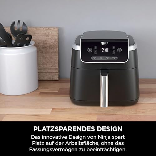 Ninja PRO Air Fryer Heißluftfritteuse, 4,7L Airfryer, Einzelkorb-Heißluftfritteuse, 4-in-1, für 1-2 Portionen, Digital, Kochen aus dem Gefrorenen, Antihaft-Schublade & Crisper Korb, Schwarz AF140EU