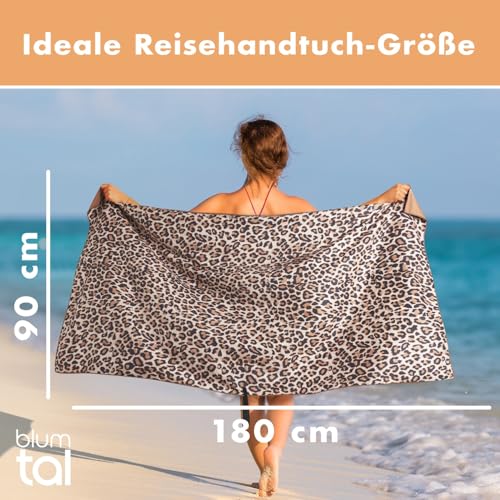 Blumtal Strandtuch XXL cm Mikrofaser - kompaktes und schnelltrocknendes Leo Handtuch/Strandtuch 90x180 - Stranddecke sandfrei mit Band - schnelltrocknendes Badetuch - Handtuch Leopardenmuster