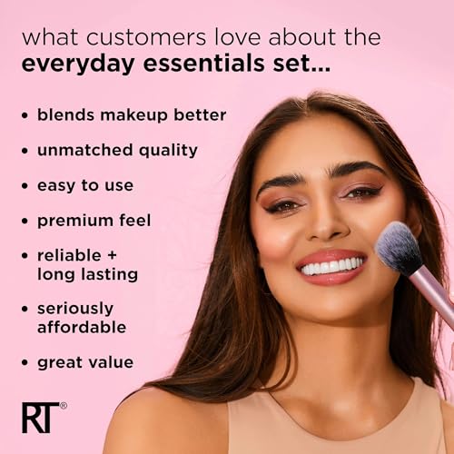 Real Techniques Everyday Essentials + Make-up-Schwamm-Set, Make-up-Pinsel und Make-up-Mixer-Schwamm, für Foundation, Rouge, Bronzer, Lidschatten und Puder, 5-teiliges Set - Image 5