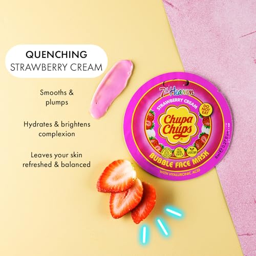 7th Heaven x Chupa Chups Bubble Face Mask (Strawberry Cream) Exfoliating Peel Off Face Mask with Hyaluronic Acid, Vegan - Genuine 7th Heaven Face Masks Skincare
