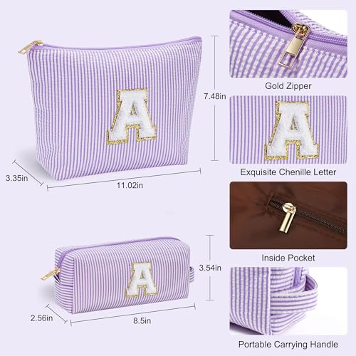 Parima Kosmetiktasche Damen Mädchen - Personalisierte Geschenke Make Up Tasche Mädchen Reise Schminktasche Geburtstagsgeschenk für Frauen Mädchen Geschenke für Frauen Lila Buchstaben Kosmetiktasche L