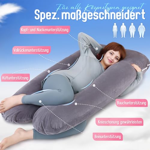 TaiBest Schwangerschaftskissen U-förmiges Ganzkörperkissen,schwangerschaftskissen zum schlafen Kann Rücken, Gesäß und Beine von schwangeren Frauen unterstützen (Polyester, Dunkelgrau)