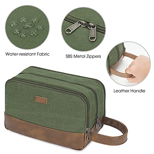 WANDF Kulturtasche für Herren Reise-Kulturtasche,Dopp-Kit aus Canvas,Wasserabweisende vegane Ledertasche für Rasierutensilien und Toilettenartikel (Grün)