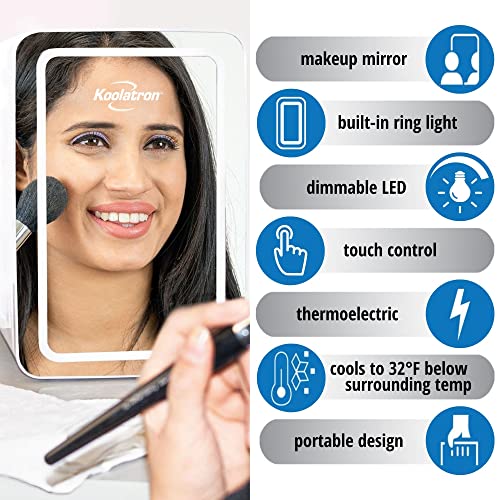 Koolatron 6L Cosmetic Mini Fridge for Bedrooms 12V Compact Portable Vanity Small Car Refrigertor for Makeup Skincare Beauty Fridges with Dimmable LED Light Mirror Ideal for Girls Kids Desk Home White