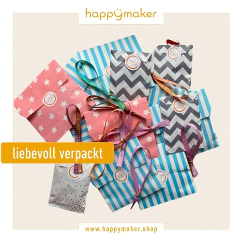 happymaker - Boho Armbänder, 4er Set, Stoffarmbänder und Glasperlen Armbänder, größenverstellbar mit Schiebeknoten und Schiebeperle, wasserfest, handmade in Deutschland