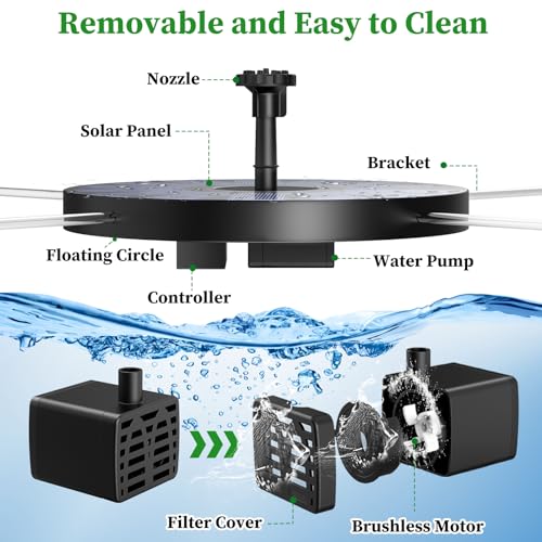 AISITIN 3,5W Solar Springbrunnen Solar Teichpumpe mit Solar Panel Eingebaute Batterie Wasserpumpe Solar Schwimmender Fontäne Pumpe mit 6 Fontänenstile für Garten, Vogel-Bad,Teich,Fisch-Behälter