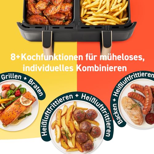 COSORI Heißluftfritteuse 2 Kammern, Airfryer Testsieger der Stiftung Warentest, 6-in-1 Dual Zone Air fryer 8,5 L, Heissluftfritteuse Doppelkammer mit Sichtfenster, energiesparend