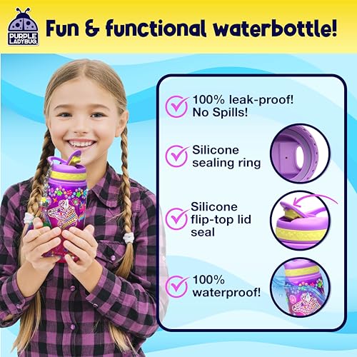 PURPLE LADYBUG Decorate Your Own Water Bottle Craft Kits for Kids - 6 Year Old Girl Gifts, Girls Birthday Presents, Arts and Crafts for Kids Ages 5-12, Unicorn Gifts for Girls
