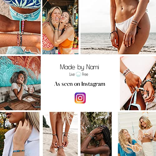 Made by Nami 2er Set Surfer-Armband Herren & Damen • 100% Wasserfest & Handmade • Perlen-Armband Boho Stoff-Armband • Sommer Strand-Schmuck • Freundschaftsarmbänder (Safari & Tigerauge)