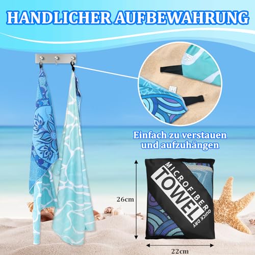 Giyim Strandtuch XXL - 180 x 100 cm Mikrofaser Handtuch mit Tasche, Saugfähig und Schnell Trocknende Strandhandtuch, Weiches & Leichtes Beach Towel für Strand, Schwimmen (Schildkröten)