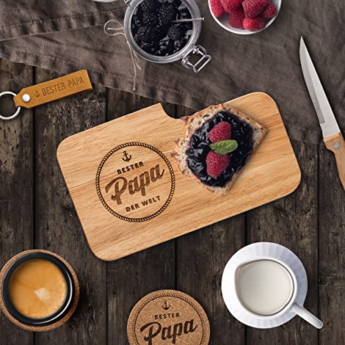 kupi Vatertagsgeschenk für Papa | Geschenk Vatertag Brettchen | Vatertagsgeschenke Bester Papa Geschenke | Frühstücksbrettchen + Schlüsselanhänger mit Untersetzer