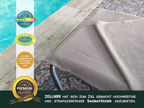 ZOLLNER 2er Set Saunatücher in 70x180 cm - langlebige Badetücher in grau - mit praktischem Aufhänger - Zeitloses Waffelmuster - waschbar bis 95°C - Baumwolle - Hotelqualität