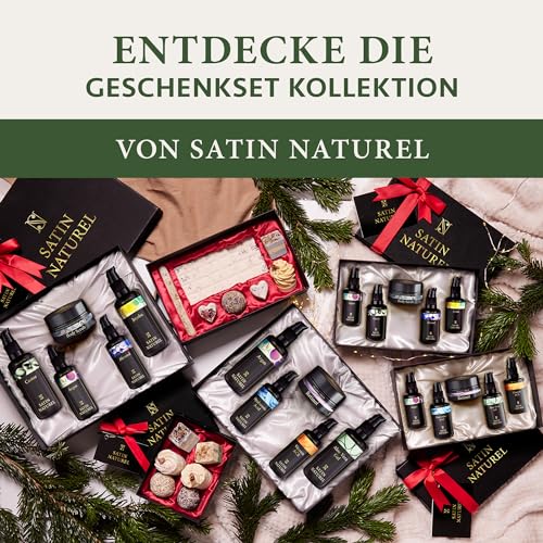 Satin Naturel Verwöhnendes Geschenkset Frauen mit BIO Arganöl + Rizinusöl + Mandelöl + Jojobaöl + Body Scrub aus Totes Meer Salz – Geschenke für Frauen - Luxus-Geschenkbox Naturkosmetik