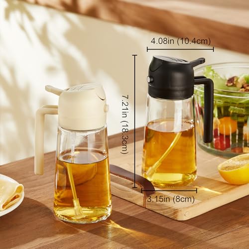 TrendPlain 16oz Ölsprüher für Speiseöl – 470ml Olivenöl Flasche – 2-in-1 Ölspender und Ölsprüher – Küchen Gadgets für Kochen, Salat und Grill Schwarz