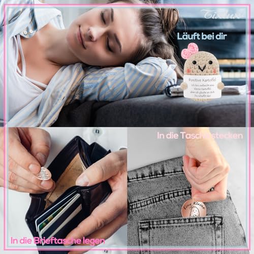 Tixlux Pocket Hug Positive Kartoffel, Kreative Strickwolle Kartoffel Puppe und Kleine Umarmung Glücksbringer Roségold, Gute Besserung, Mutmacher Geschenk, Geschenke für Frauen, Geschenk zum Abschluss