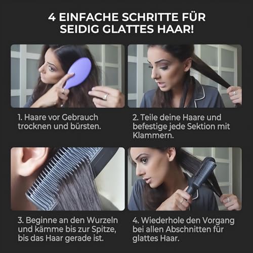 TYMO RING Glättbürste, Verbrühungsschutz Glätteisen, Glättungskamm verhindert Haarziehen, 25s Schneller Keramikerwärmung, Professioneller Haarglätter zum Glätten, 5 Wärmestufen, 130°C-230°C, Schwarz