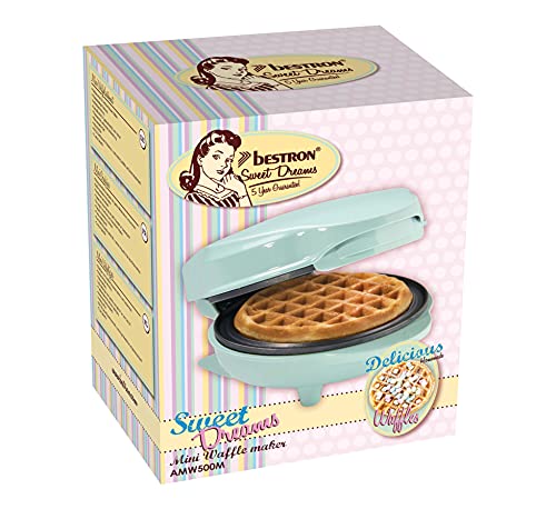 Bestron Mini-Waffeleisen für klassische Waffeln, kleiner Waffelmaker mit Antihaftbeschichtung, für Kindergeburtstage, Familienfeiern, Ostern oder Weihnachten, Retro Design, 550 Watt, Farbe: Mint único