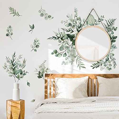decalmile Wandtattoo Blätter Grün Wandaufkleber Blätter Eukalyptus Pflanzen Grün Wandsticker Schlafzimmer Wohnzimmer Büro Wanddeko
