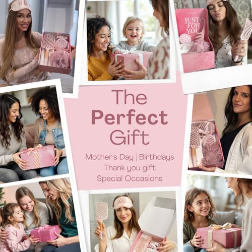 Lily England Self Care Geschenkset für Frauen - 7-teiliges Spa Beauty Geschenke in Rosa - Relaxing Kit mit Haarbürste, Kamm, Schlafmaske, Duschschwämme & Stirnband - Geschenk für Mama, Schwester