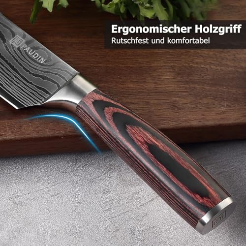 PAUDIN Kochmesser, Klingenlänge 20 cm Profi Küchenmesser Messer Chefmesser Allzweckmesser aus hochwertigem Carbon Edelstahl, Extra Scharfe Messerklinge mit ergonomischem Griff