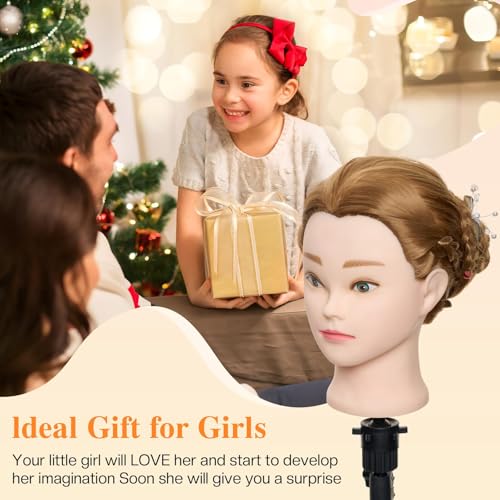 Neverland 24 Zoll Frisierkopf Echthaar Übungskopf Friseurkopf Friseursalon Trainingsköpfe für Friseure Puppenkopf Friseur Mannequin kopf mit Tischhalter + Haar Styling Braid Set