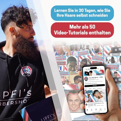 360 Grad-LED-Spiegel - Reisevariante mit verstellbaren Teleskophaken, perfekter Selbsthaarschnitt-Spiegel für Männer - 3-fach Spiegel zum Haareschneiden - Spiegel zum Schneiden Ihrer Haare