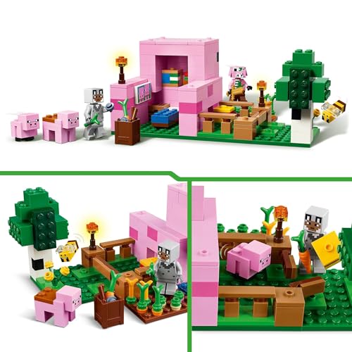 LEGO Minecraft The Baby Pig House Building Toy - Farm Animal Set Includes a Forest Biome, Hero Figure and Mobs, Gift for 7+ Year Old Girls & Boys 21268