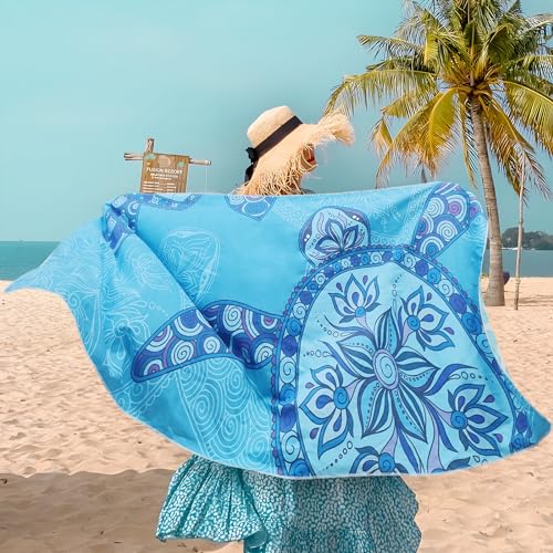 Giyim Strandtuch XXL - 180 x 100 cm Mikrofaser Handtuch mit Tasche, Saugfähig und Schnell Trocknende Strandhandtuch, Weiches & Leichtes Beach Towel für Strand, Schwimmen (Schildkröten)
