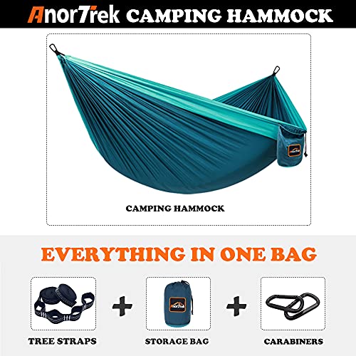 AnorTrek Camping Hängematte, superleichte tragbare Fallschirm Hängematte mit Zwei Baumgurten Einzel oder Doppel Nylon Reisebaum Hängematten… Blue&Dark Blue
