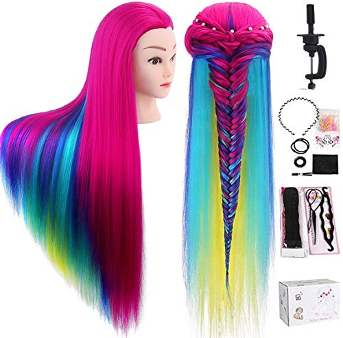 TopDirect 80cm/31.5 Zoll Übungskopf Frisierkopf Friseur 100% Synthetisches Haar Perückenkopf Puppenkopf Trainingsköpfe Friseurkopf Ausbildung Kopf mit Halter + DIY Haare Frisuren Set