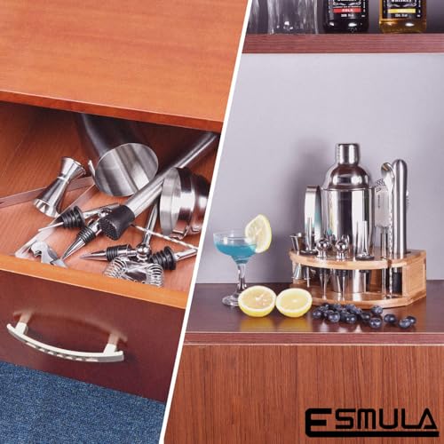 Cocktail Shaker Set,Esmula 750ML 12 Teiliges Edelstahl Barkeeper Kit Geschenk für Männer, Frauen, Freunde, Home Stylish Bar Tool Set mit Cocktail Rezeptheft (Silber)
