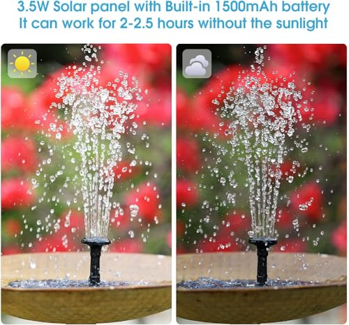 AISITIN 3,5W Solar Springbrunnen Solar Teichpumpe mit Solar Panel Eingebaute Batterie Wasserpumpe Solar Schwimmender Fontäne Pumpe mit 6 Fontänenstile für Garten, Vogel-Bad,Teich,Fisch-Behälter