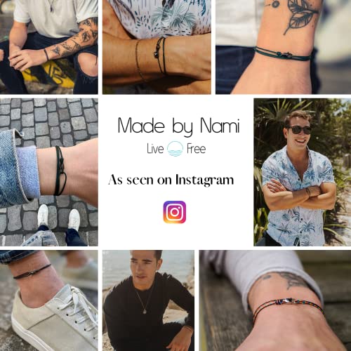 Made by Nami Dünnes Wickel-Armband Herren & Damen mit Karabiner-Haken Verschluss Handmade - Maritimer Surfer Schmuck - Minimalistisches Stoff-Armband - 100% Wasserfest & verstellbar (Smaragd Schwarz)