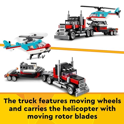 LEGO Creator 3in1 Flatbed Truck with Helicopter Toy to Propeller Plane and Fuel Lorry to Hot Rod and SUV Car Toys for 7 Plus Year Old Boys, Girls and Kids who Love Cool Vehicles, Gift Idea 31146