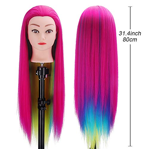 TopDirect 80cm/31.5 Zoll Übungskopf Frisierkopf Friseur 100% Synthetisches Haar Perückenkopf Puppenkopf Trainingsköpfe Friseurkopf Ausbildung Kopf mit Halter + DIY Haare Frisuren Set