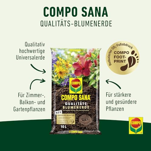 COMPO SANA Qualitäts-Blumenerde mit 12 Wochen Dünger für alle Zimmer-, Balkon- und Gartenpflanzen 10 l