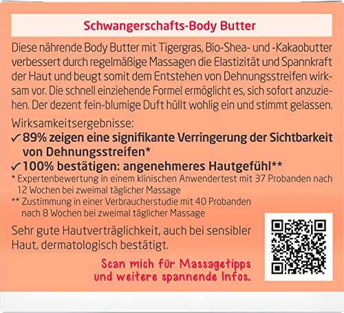 WELEDA Bio Mama Schwangerschaft Body Butter – vegane Naturkosmetik Babybauch Massage Körperbutter zur Dehnungsstreifen Vorbeugung. Hautpflege Körpercreme mit Sheabutter & Kakaobutter (1x 150ml)