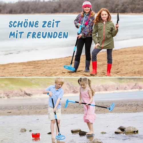 Metalldetektor Kinder, Smofrees Über USB Wiederaufladbarer Kleiner Kinder Metalldetektor, Verstellbarer 60-86cm Tragbarer Metalldetektor mit lustigem LCD-Display für die Erkundung im Freien, Blau