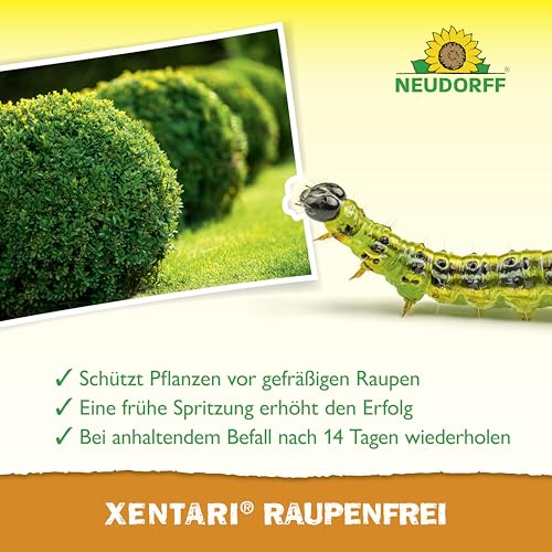 Neudorff Xentari RaupenFrei, bekämpft biologisch Buchsbaumzünsler und andere Schadraupen. Wirksames Spritzmittel zum Schutz vor Raupen an Buchsbaum, Hecke etc. 1x 25g, Braun