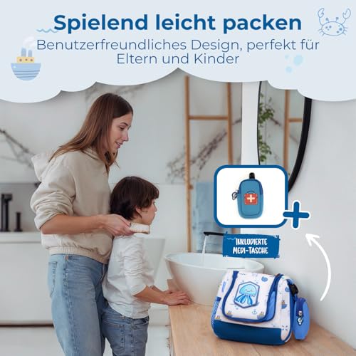 REISERACKER Kulturbeutel Kinder inkl. Medi Tasche als Kulturbeutel zum Aufhängen - Kulturtasche Kinder zum Aufhängen - Kulturtasche für Jungen und Mädchen