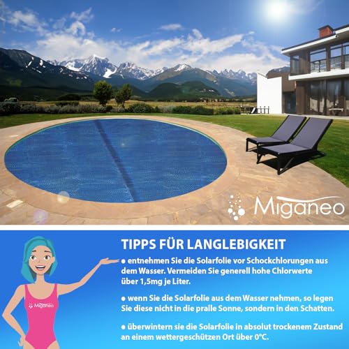 Miganeo Premium Solarplane Ø 366 cm rund | schwarz/blau | Solarfolie für Pool | Poolheizung