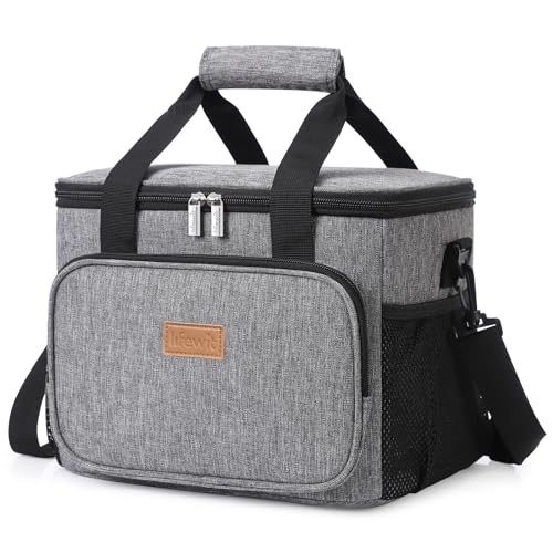 Lifewit Kühltasche Wählbare Kapazität: 8,5L/15L/24L, Isolierte Lunchtasche, Kühltasche Klein Tragbare Cooler Bag, Thermotasche, Lunch Bag für Herren und Damen, 15L Grau