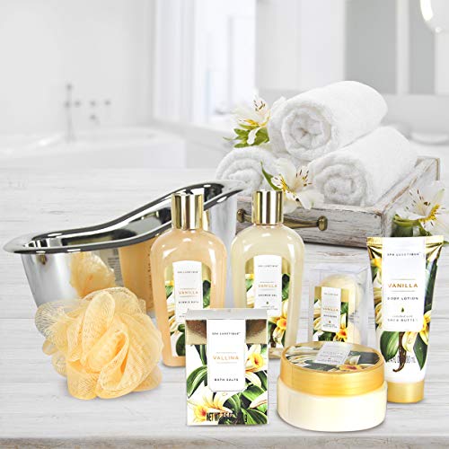 Spa Luxetique Spa Gift Sets, Gifts for Her, 8pcs Vanilla Bath Sets with Body Butter, Bubble Bath, Bath Bomb, Bath Sets for Women Gifts, Christmas Gifts, Gifts for Women