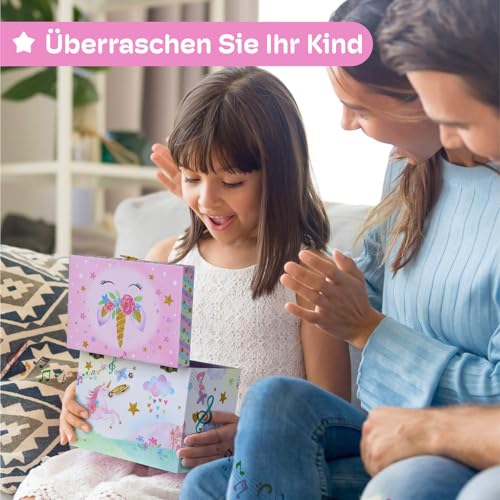 Jewelkeeper Musikalisches Schmuckkästchen Kinder Mädchen - Einhorn Schmuckkasten mit Glitzer Regenbogen - Zwei Schubladen - Schmuckdose Kinder - Fördert Kreativität - The Beautiful Dreamer Melodie