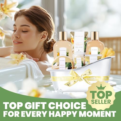 Spa Luxetique Spa Gift Sets, Gifts for Her, 8pcs Vanilla Bath Sets with Body Butter, Bubble Bath, Bath Bomb, Bath Sets for Women Gifts, Christmas Gifts, Gifts for Women