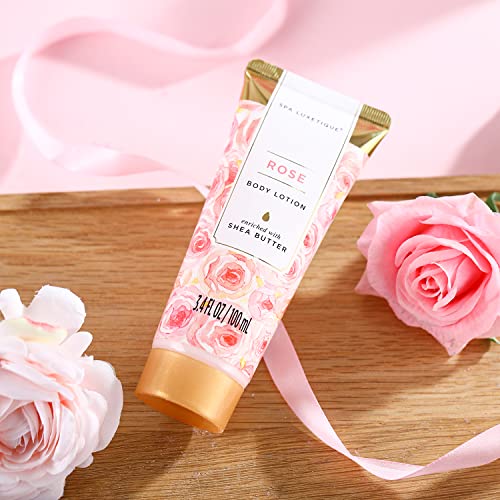 Spa Luxetique Spa Gift Set, Pamper Gifts for Women, 8pcs Rose Bath Gift Set with Body Lotion, Body Butter, Bath Bombs, Bath Gift Sets for Women, Personalised Gifts, Birthday Gifts for Women