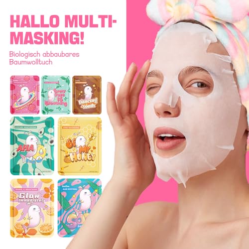 Tuchmasken Gesicht, Masken Beauty, Zealsea Natürlich Gesichtsmaske für Teenager Mädchen Geschenke, Pamper Tuchmaske Beauty Set für Kinder & Frauen Spa Party, Feuchtigkeitsspendend, Beruhigend 7Stück