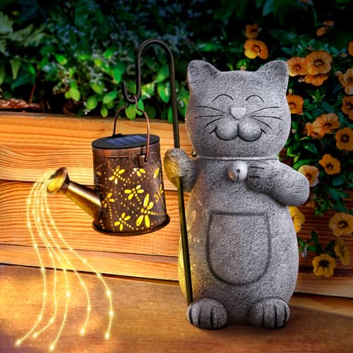 Hinshark Geschenke für Frauen Mama, Katze Deko Gartenstatuen mit Solar Laterne, Geburtstagsgeschenk für Frauen, Ostergeschenke Erwachsene Frauen, Geschenk für Frauen, Muttertagsgeschenk, Mama Geschenk