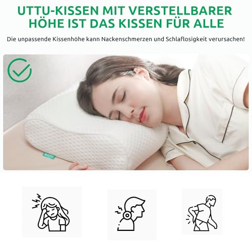 UTTU Memory Foam Kissen, Kopfkissen zur Linderung von Nackenschmerzen, Ergonomisches Nackenkissen Sandwichkissen, verstellbares Memory Schaum Kissen 60x36x12/10cm
