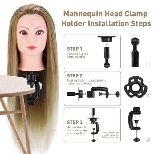 Frisierkopf Echthaar, TopDirect 75cm/29.5 Zoll 100% Synthetisches Haar Trainingsköpfe für Friseure, Übungskopf Friseur Puppe Mannequin Kopf mit Tischhalter + DIY Haare Frisuren Set